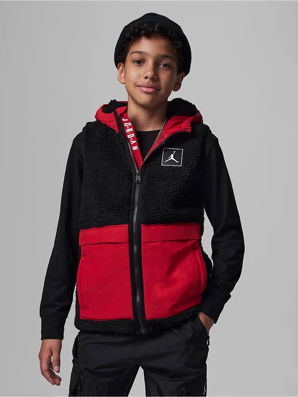 JORDAN fleece hooded vest black red size M